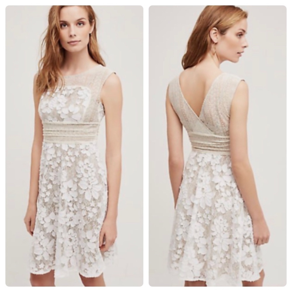 Anthropologie Cream Floral Lace Dress